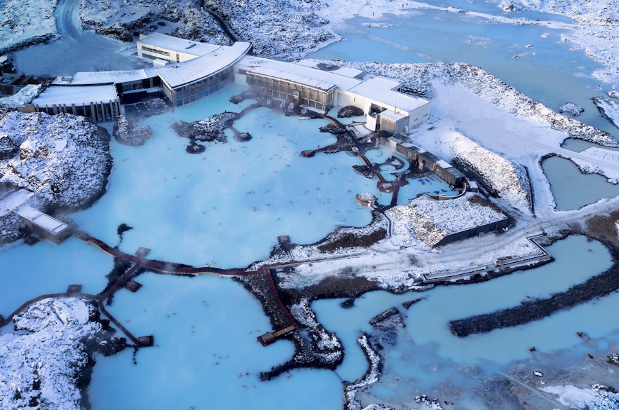 Luftfoto af Den Blå Lagune i Island