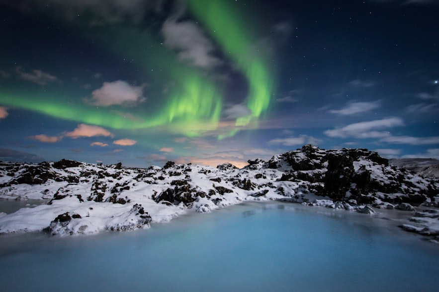 Northern Lights dancing over the Blue Lagoon