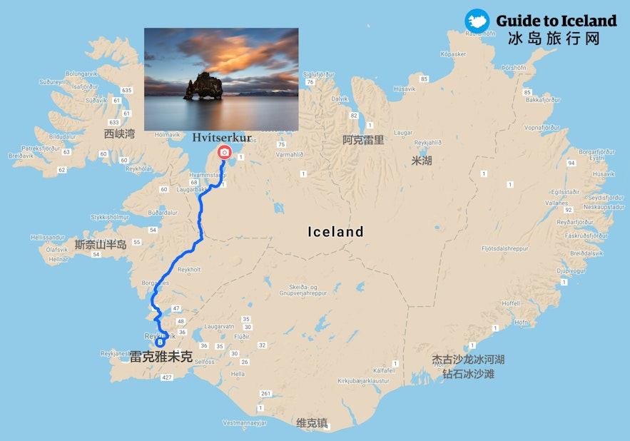 冰岛北部犀牛石－Hvítserkur地图