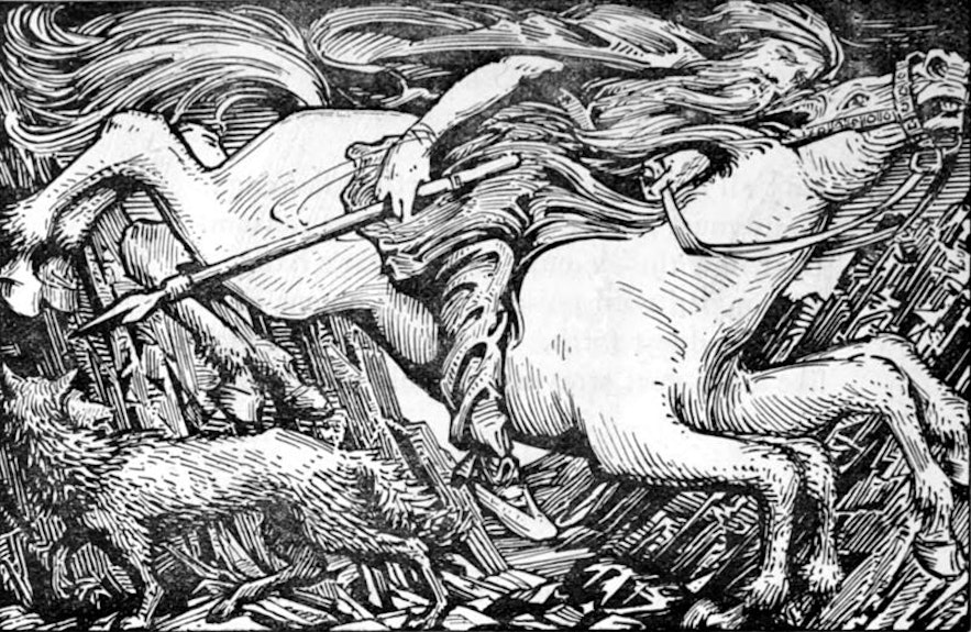 Odin riding Sleipnir to Hel