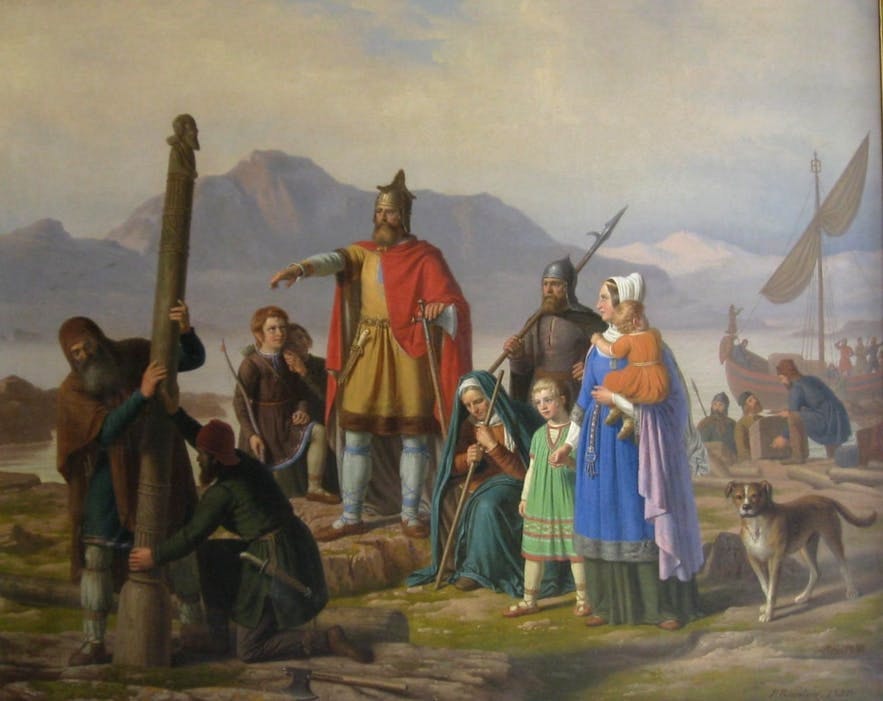 Ingólfur Arnarson and his family settling Iceland