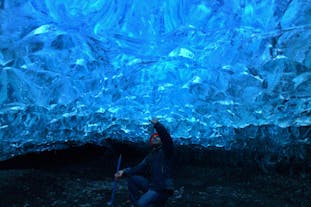 Marvel over a crystal ice cave inside Breidamerkurjokull glacier outlet.