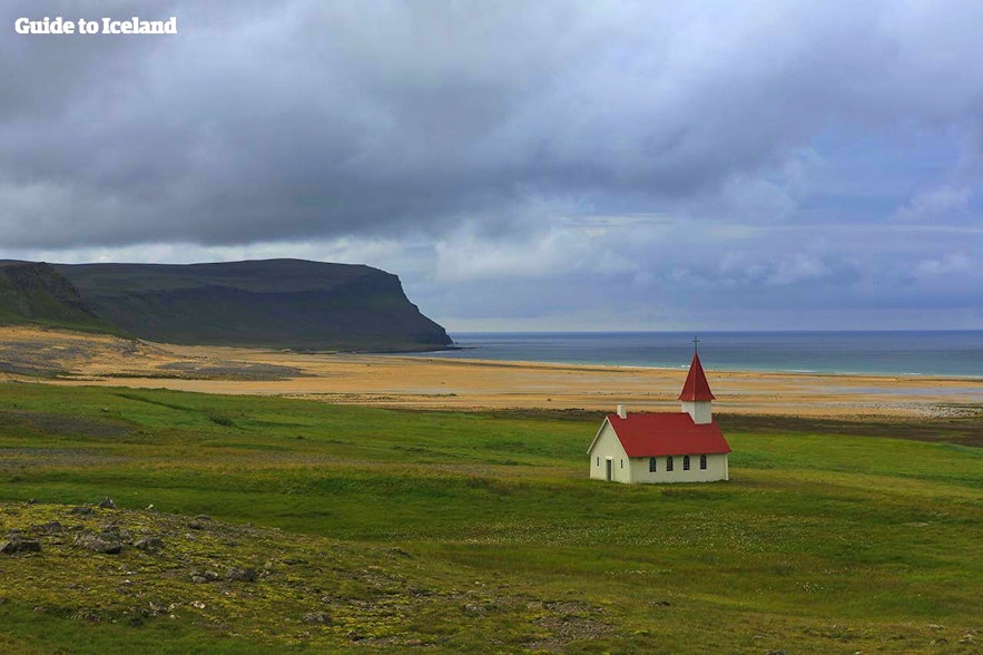Breiðavíkurkirkja Church watching over Breiðavík Bay