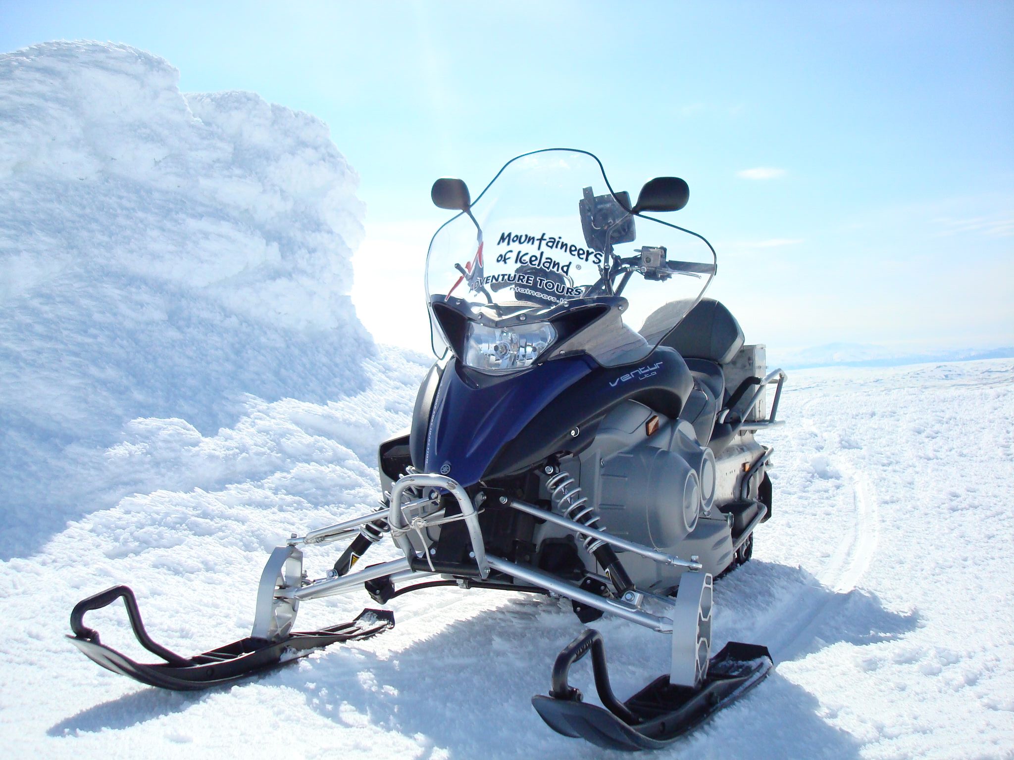 Your speedy snowmobile will take you across the surface of the glacier Langjökull for a real Iceland experience.