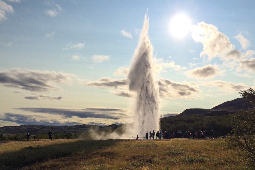 You'll see water erupt into the air by Geysir