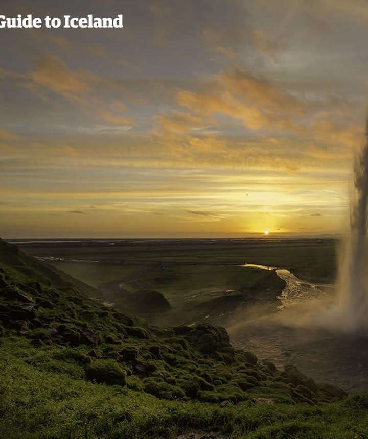 Det mäktiga Seljalandsfoss-vattenfallet på den isländska sydkusten