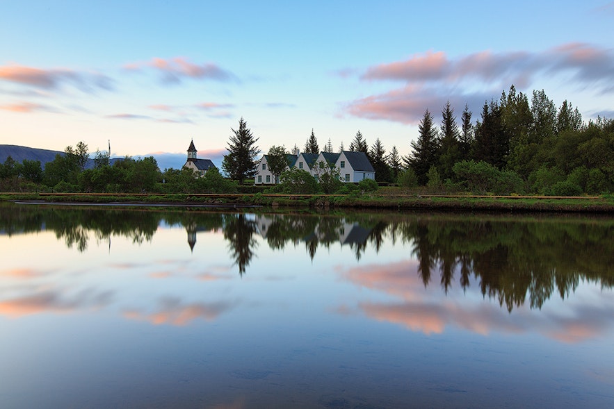 Guests can visit a number of historic buildings, including a church, at Thingvellir.