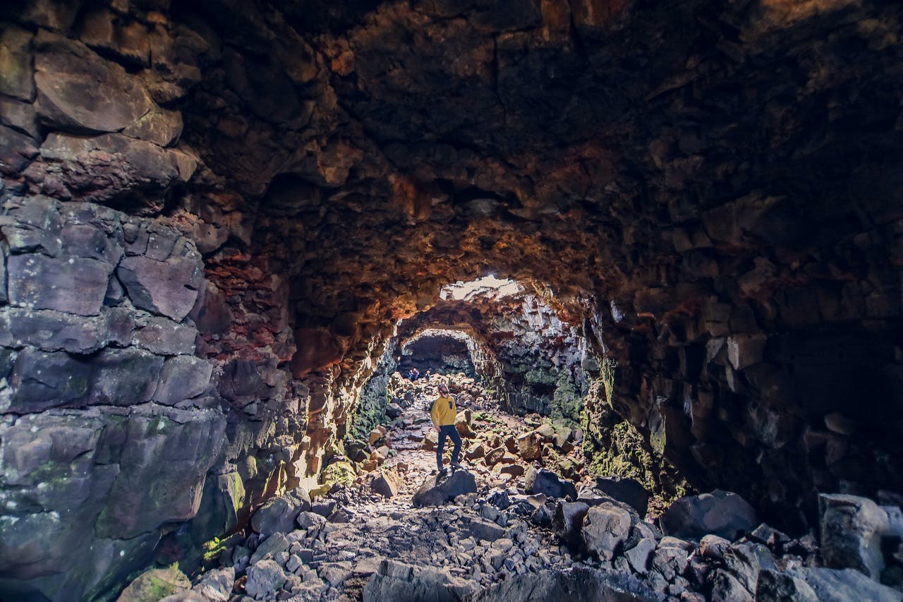 Within Raufarhólshellir, one of Iceland's longest lava caves.