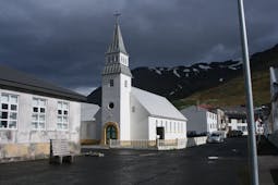 The stone church at Ólafsfjörður, designed by Iceland's first architect Rögnvaldur Ólafsson.
