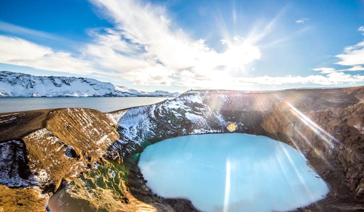 Askja is a caldera filled with aquamarine water.