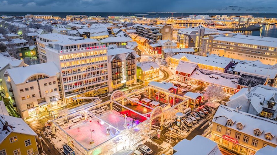 Ice skating rink in downtown Reykjavík during Christmas time