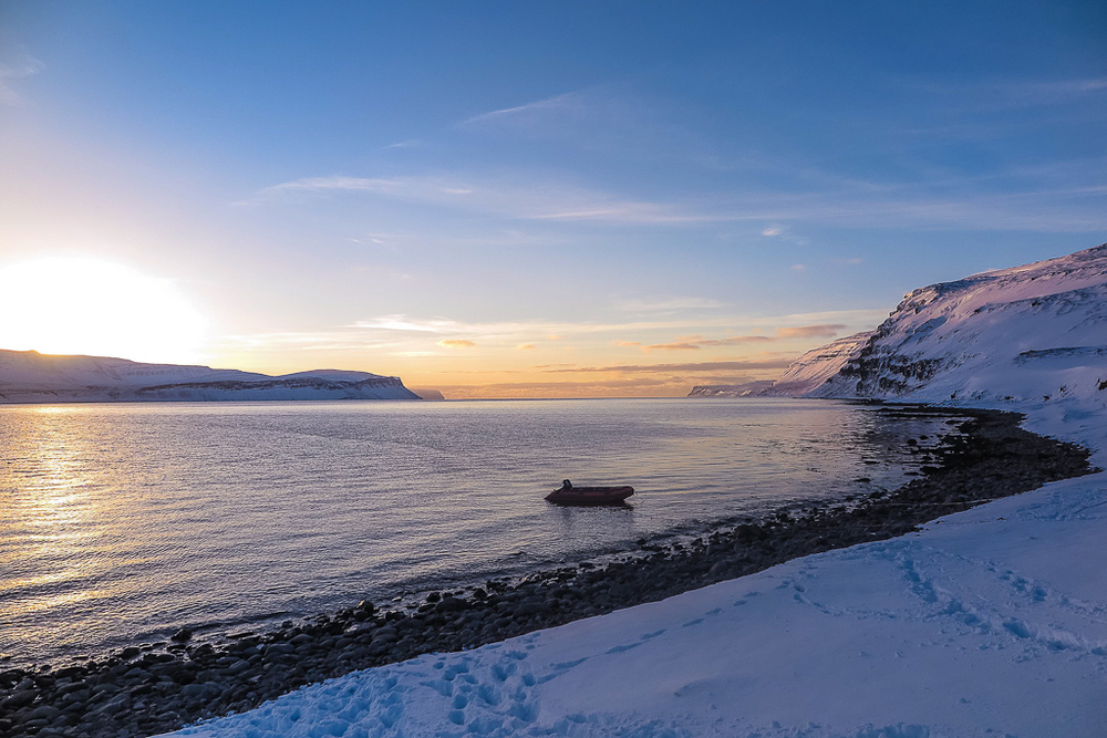 A zodiac will take you to the best ski slopes around the Westfjords.