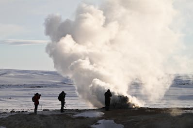 Visit Námaskarð geothermal area near Lake Mývatn on your 10-day winter adventure.