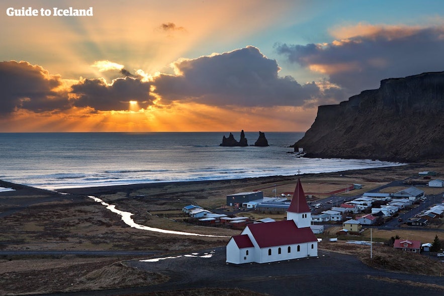 Vík sits on Iceland's South Coast, close to sites like Reynisdrangar and Dyrhólaey.