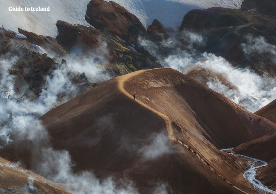 Kerlingarjoll is a colourful geothermal mountain range in Iceland's highlands