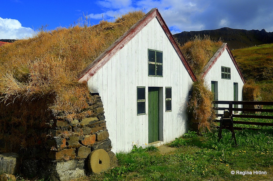 Turf outhouses at Staður in the Westfjords of Iceland