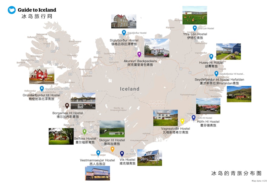 冰岛青年旅店地图