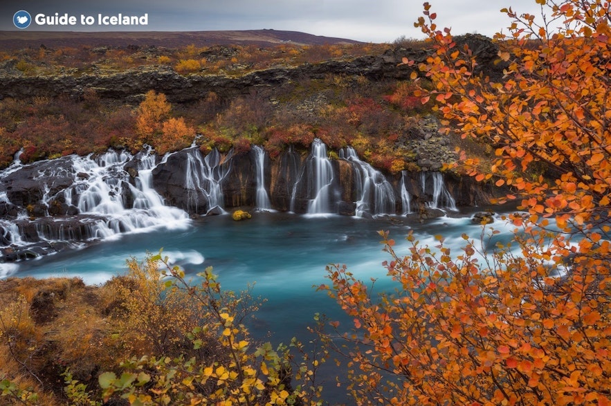 Hraunfossar waterfalls is the perfect setting for an autumn proposal
