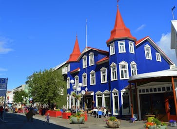 Iceland's 'northern capital', Akureyri, has beautiful, bright buildings.