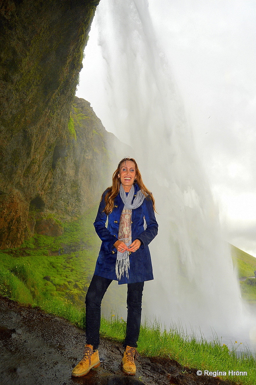 Regína by Seljalandsfoss waterfall in south Iceland