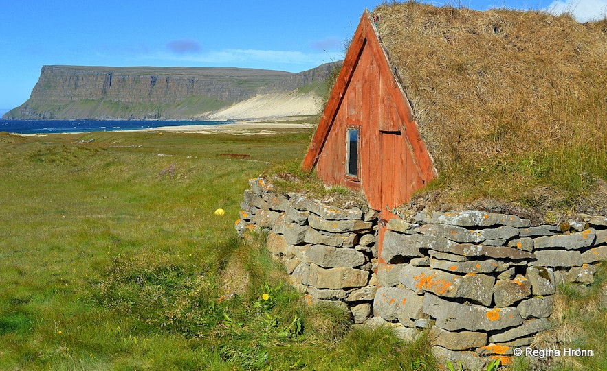 A turf outhouse at Kollsvík in the Westfjords of Iceland