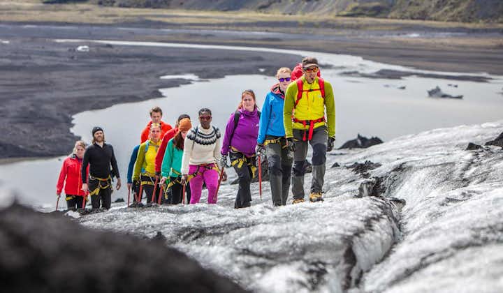 Hiking on Sólheimajökull glacier provides an easy introduction to the sport of glacier hiking.