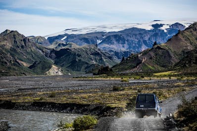 Drive past mighty glaciers and icy rivers to get to the beautiful Þórsmörk valley in the Icelandic Highlands.