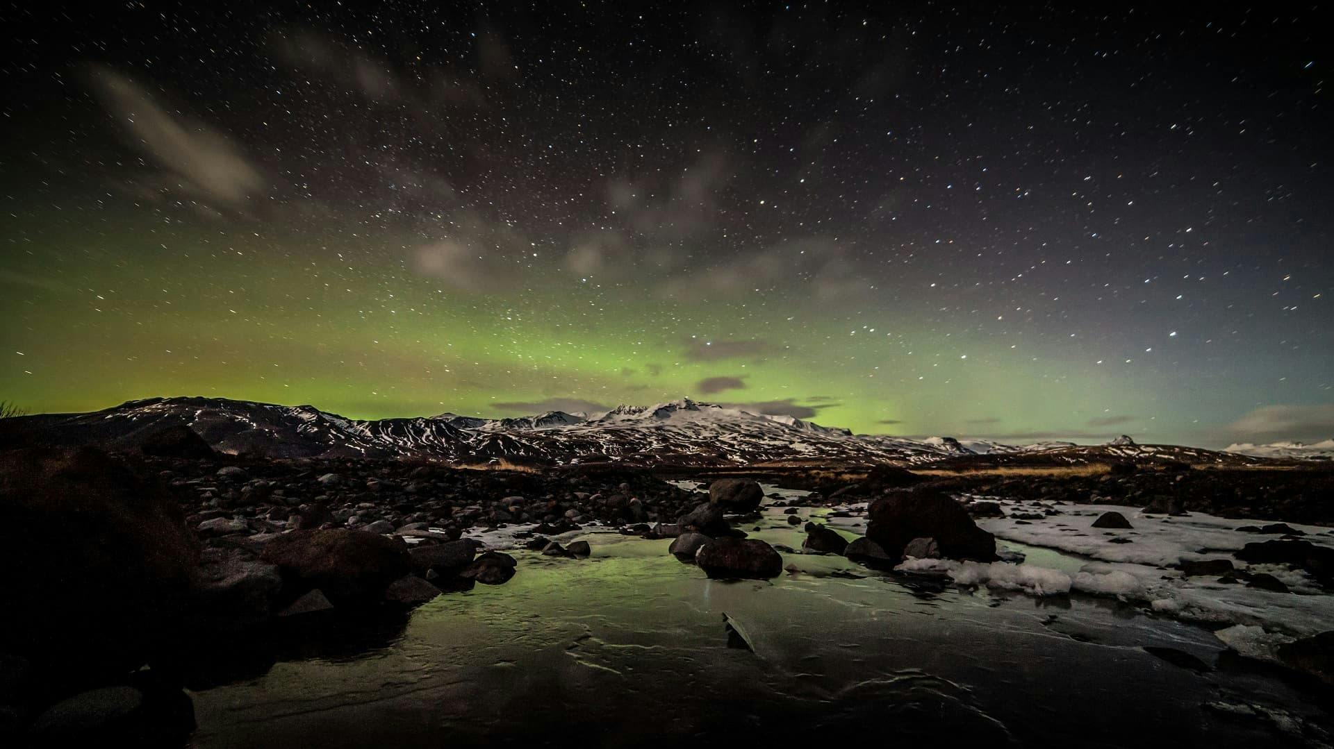 Northern Lights dancing over Þórsmörk Valley.