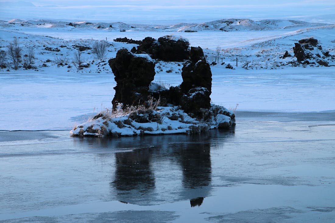Volcanic rock formations at Lake Mývatn.