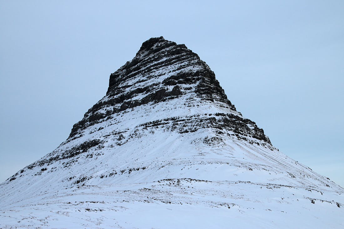 The mountain Kirkjufell on the Snæfellsnes Peninsula.