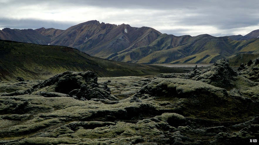 Champs de lave séchée dans les Hautes Terres en Islande