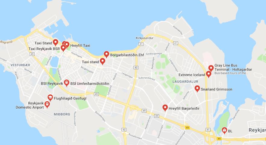 冰島雷克雅維克的士站地圖