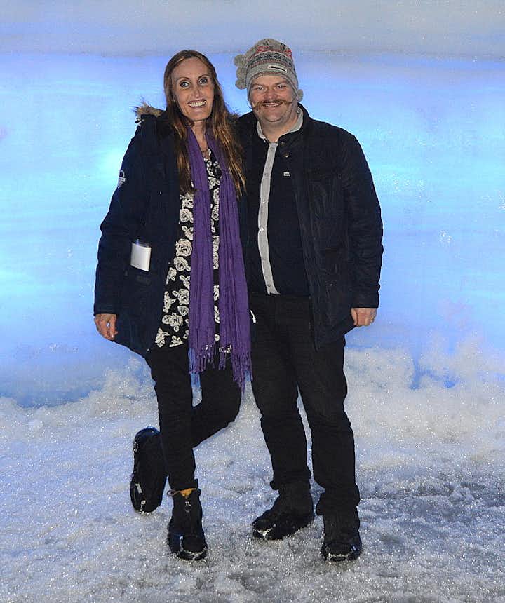 Inside the Ice Cave Tunnel in Langjökull Glacier in Iceland - Into the Glacier Regína and her husband Jón