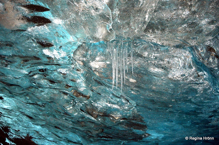 Amazing colours inside Fláajökull glacier ice cave