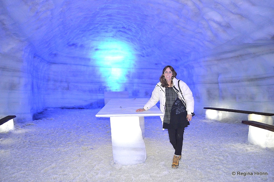 Regína inside the Ice Cave Tunnel in Langjökull Glacier in Iceland - Into the Glacier