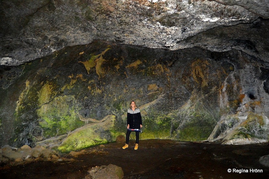 Regína inside Stórihellir cave South-Iceland