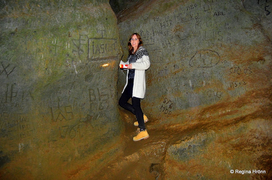Regína in Sönghellir cave in Snæfellsnes