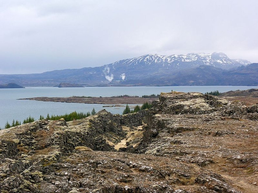 Hengill volcano, in the background, overlooks the UNESCO site, Þingvellir National Park.
