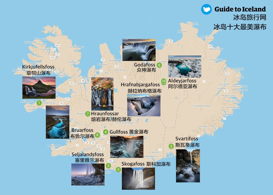 冰岛十大瀑布地图