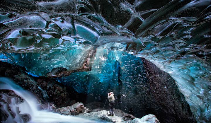 Find the perfect photo opportunity in an ice cave.