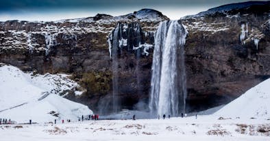 雪に覆われた滝、アイスランド南海岸にて