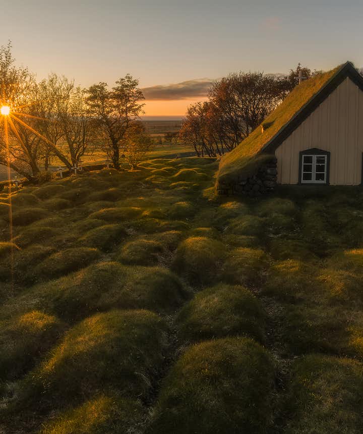 Traditional Icelandic turf house, from when the Danish language was fashionable 