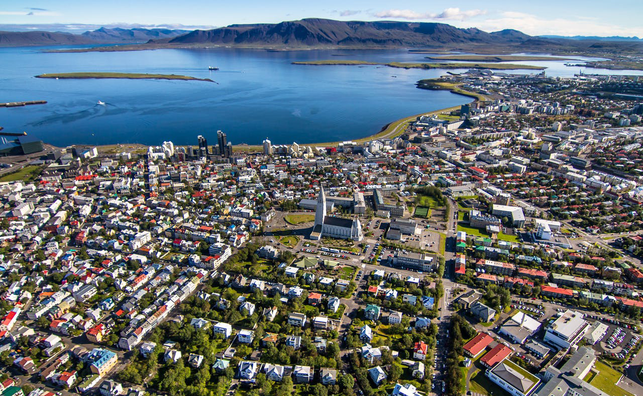 An aerial view of central Reykjavík.