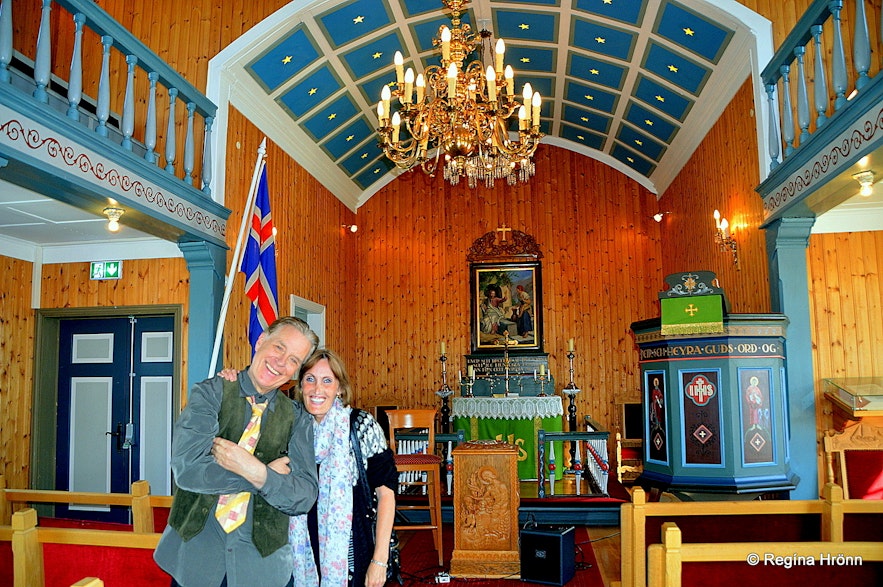 Regína with Valgeir Guðjónsson at Eyrarbakkakirkja church