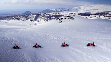 Ride on top of Mýrdalsjökull glacier on a snowmobile with this fantastic tour.