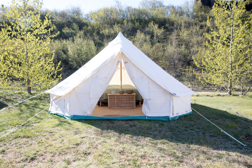 Glamping tent in Thorsmork by Volcano Huts.