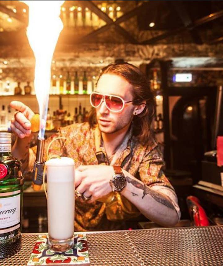 Flamethrowing whilst cocktail making at Pablo Discobar