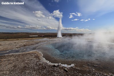 The geyser Strokkur is located on the popular Golden Circle sightseeing route.