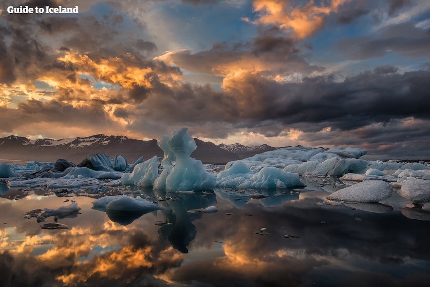 Jökulsárlón glacier lagoon is found on Iceland's South Coast.
