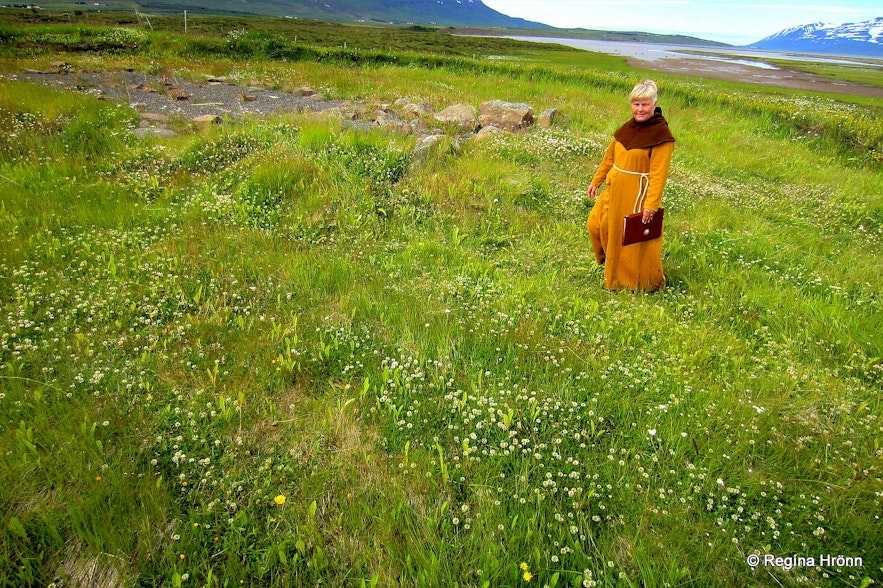 Woman dressed in medieval costume at Gásir in north Iceland